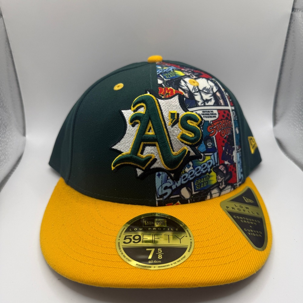 New Era 59FIFTY Low Profile Oakland Athletics Comic Hat 7 5/8 MLB Green Yellow